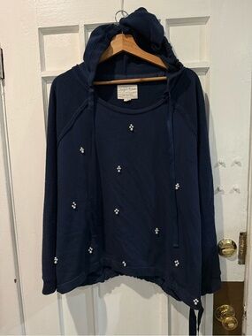 evy's tree Navy Blue Embellished Hoodie Sweater